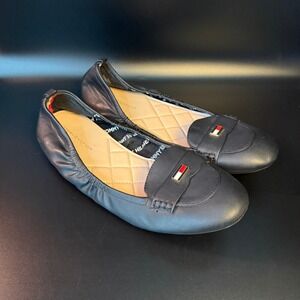 Tommy‎ Hilfiger Black Leather Loafer Flats Ballerina Slip On Shoes Size 10M